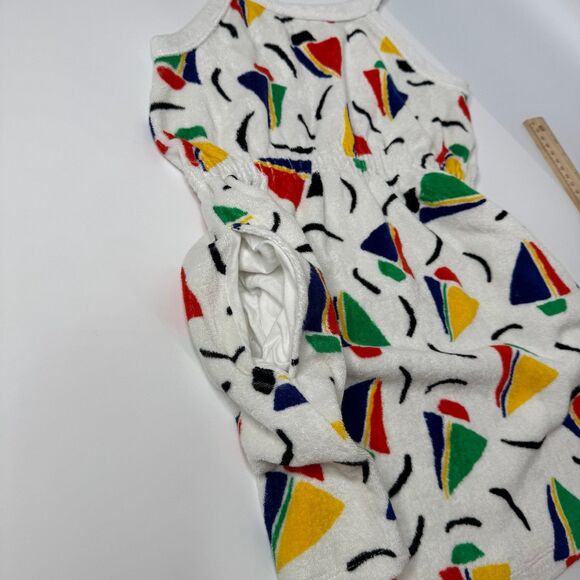 Hanna Andersson Dress Girls 120 6-7 White Sail Boat Print Pockets Terry Sundress - Picture 9 of 9